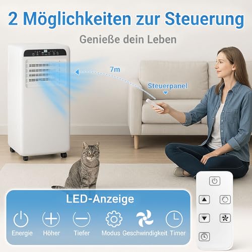 DollarDash 7000 BTU Mobile Klimaanlage, 3-in-1 Klimagerät mobil bis 25 m² mit Kühlfunktion, Lüftung, Entfeuchtung, Fernbedienung & Installationsset, 24-Stunden-Timer, leise stehende Klimaanlage – Bild 6