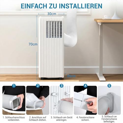 Garvee Klimaanlage Mobil Klimagerät 7000 BTU, 3 in 1 Kühlen Entfeuchten Lüftermodus Schlafmodus, 2.0KW Mobile Klima mit Abluftschlauch, Fernbedienung,24h-Time, Air Conditioner, Für Räume bis 18-25 m² – Bild 2