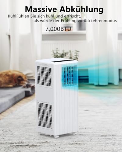 Garvee Klimaanlage Mobil Klimagerät 7000 BTU, 3 in 1 Kühlen Entfeuchten Lüftermodus Schlafmodus, 2.0KW Mobile Klima mit Abluftschlauch, Fernbedienung,24h-Time, Air Conditioner, Für Räume bis 18-25 m² – Bild 3