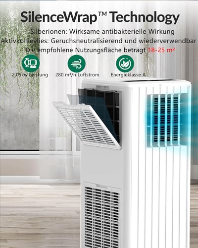 Garvee Klimaanlage Mobil Klimagerät 7000 BTU, 3 in 1 Kühlen Entfeuchten Lüftermodus Schlafmodus, 2.0KW Mobile Klima mit Abluftschlauch, Fernbedienung,24h-Time, Air Conditioner, Für Räume bis 18-25 m² – Bild 6