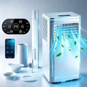 Alternative view of YODOLLA Mobile Klimaanlage 9000 BTU, 4-in-1 Klimagerät mit WiFi & Bluetooth, Kühlen, Entfeuchten, Ventilator, 17–30°C einstellbar, 24h Timer, für 10–20㎡ Zimmer/Büro, Energieklasse A