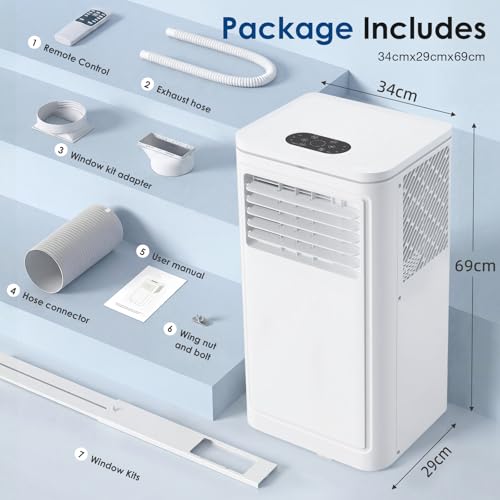 YODOLLA Mobile Klimaanlage 9000 BTU, 4-in-1 Klimagerät mit WiFi & Bluetooth, Kühlen, Entfeuchten, Ventilator, 17–30°C einstellbar, 24h Timer, für 10–20㎡ Zimmer/Büro, Energieklasse A – Bild 3