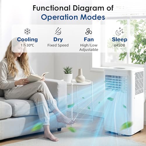 YODOLLA Mobile Klimaanlage 9000 BTU, 4-in-1 Klimagerät mit WiFi & Bluetooth, Kühlen, Entfeuchten, Ventilator, 17–30°C einstellbar, 24h Timer, für 10–20㎡ Zimmer/Büro, Energieklasse A – Bild 6