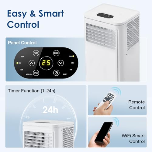 YODOLLA Mobile Klimaanlage 9000 BTU, 4-in-1 Klimagerät mit WiFi & Bluetooth, Kühlen, Entfeuchten, Ventilator, 17–30°C einstellbar, 24h Timer, für 10–20㎡ Zimmer/Büro, Energieklasse A – Bild 7
