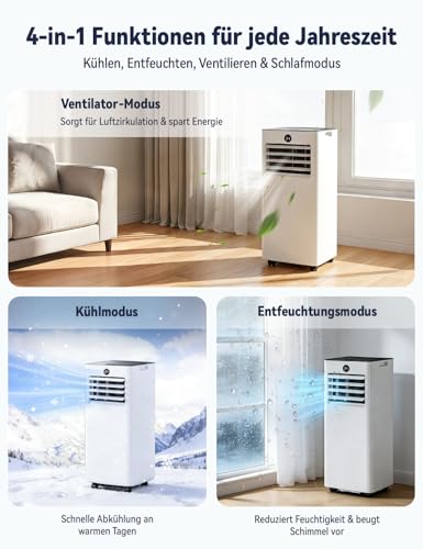 AIRFISH Mobile Klimaanlage 9000 BTU – Leise 4-in-1 Klimaanlage mit LED-Display, Fernbedienung & Rollen | Kühlen, Entfeuchten, Ventilator & Sleep-Modus | Fensterkit inklusive | Für Räume bis 28 m² – Bild 2