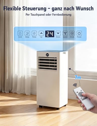 AIRFISH Mobile Klimaanlage 9000 BTU – Leise 4-in-1 Klimaanlage mit LED-Display, Fernbedienung & Rollen | Kühlen, Entfeuchten, Ventilator & Sleep-Modus | Fensterkit inklusive | Für Räume bis 28 m² – Bild 5