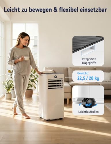 AIRFISH Mobile Klimaanlage 9000 BTU – Leise 4-in-1 Klimaanlage mit LED-Display, Fernbedienung & Rollen | Kühlen, Entfeuchten, Ventilator & Sleep-Modus | Fensterkit inklusive | Für Räume bis 28 m² – Bild 6