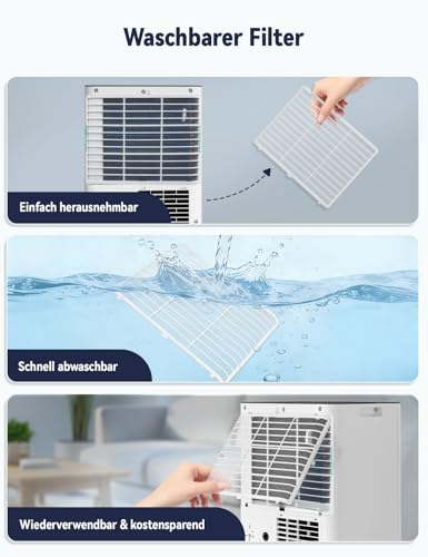 AIRFISH Mobile Klimaanlage 9000 BTU – Leise 4-in-1 Klimaanlage mit LED-Display, Fernbedienung & Rollen | Kühlen, Entfeuchten, Ventilator & Sleep-Modus | Fensterkit inklusive | Für Räume bis 28 m² – Bild 8