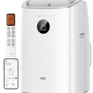 DREO Klimaanlage Mobil, 7.500 BTU Mobiles Klimagerät für Schlafzimmer & Büro, 3-in-1 Kühlen/Ventilieren/Entfeuchten, App-/Sprachsteuerung/Fernbedienung, drainagefrei, Fenster-Set, 2,5 L/h, AC318S