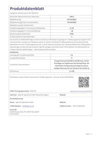 DREO Klimaanlage Mobil, 7.500 BTU Mobiles Klimagerät für Schlafzimmer & Büro, 3-in-1 Kühlen/Ventilieren/Entfeuchten, App-/Sprachsteuerung/Fernbedienung, drainagefrei, Fenster-Set, 2,5 L/h, AC318S – Bild 10