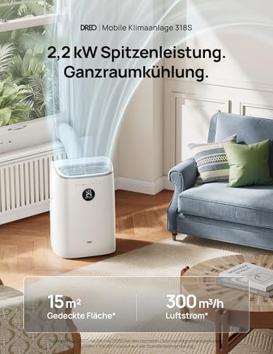 DREO Klimaanlage Mobil, 7.500 BTU Mobiles Klimagerät für Schlafzimmer & Büro, 3-in-1 Kühlen/Ventilieren/Entfeuchten, App-/Sprachsteuerung/Fernbedienung, drainagefrei, Fenster-Set, 2,5 L/h, AC318S – Bild 2