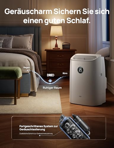 DREO Klimaanlage Mobil, 7.500 BTU Mobiles Klimagerät für Schlafzimmer & Büro, 3-in-1 Kühlen/Ventilieren/Entfeuchten, App-/Sprachsteuerung/Fernbedienung, drainagefrei, Fenster-Set, 2,5 L/h, AC318S – Bild 5