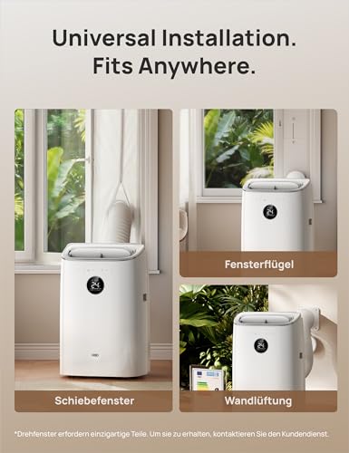DREO Klimaanlage Mobil, 7.500 BTU Mobiles Klimagerät für Schlafzimmer & Büro, 3-in-1 Kühlen/Ventilieren/Entfeuchten, App-/Sprachsteuerung/Fernbedienung, drainagefrei, Fenster-Set, 2,5 L/h, AC318S – Bild 7