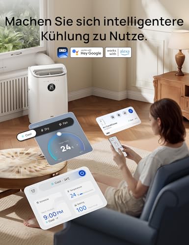 DREO Klimaanlage Mobil, 7.500 BTU Mobiles Klimagerät für Schlafzimmer & Büro, 3-in-1 Kühlen/Ventilieren/Entfeuchten, App-/Sprachsteuerung/Fernbedienung, drainagefrei, Fenster-Set, 2,5 L/h, AC318S – Bild 9