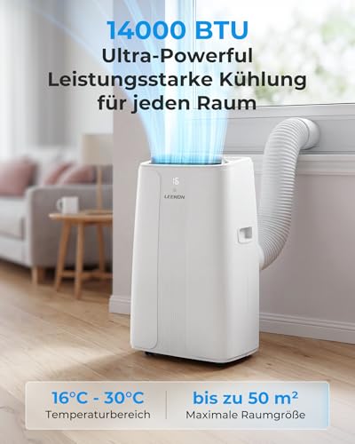 LEENON 14000 BTU Klimaanlage Mobil Klimagerät, 4 in 1 Kühlen Entfeuchten Lüftermodus Schlafmodus, Mobile Klima mit Abluftschlauch, Fernbedienung/24h Timer, Auto-Swing Air Conditioner, Für bis 50m² – Bild 2