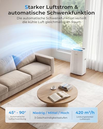 LEENON 14000 BTU Klimaanlage Mobil Klimagerät, 4 in 1 Kühlen Entfeuchten Lüftermodus Schlafmodus, Mobile Klima mit Abluftschlauch, Fernbedienung/24h Timer, Auto-Swing Air Conditioner, Für bis 50m² – Bild 4