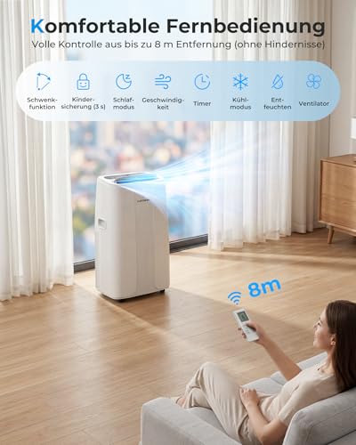 LEENON 14000 BTU Klimaanlage Mobil Klimagerät, 4 in 1 Kühlen Entfeuchten Lüftermodus Schlafmodus, Mobile Klima mit Abluftschlauch, Fernbedienung/24h Timer, Auto-Swing Air Conditioner, Für bis 50m² – Bild 5