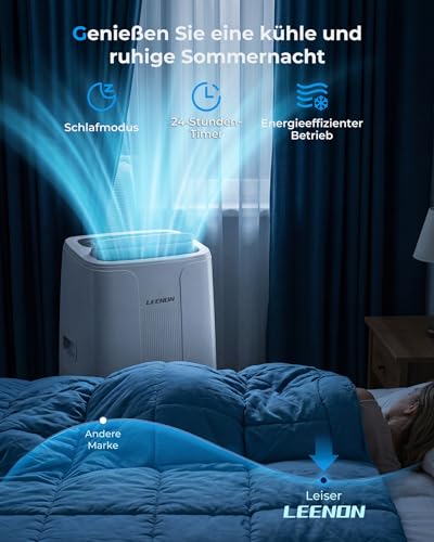 LEENON 14000 BTU Klimaanlage Mobil Klimagerät, 4 in 1 Kühlen Entfeuchten Lüftermodus Schlafmodus, Mobile Klima mit Abluftschlauch, Fernbedienung/24h Timer, Auto-Swing Air Conditioner, Für bis 50m² – Bild 7