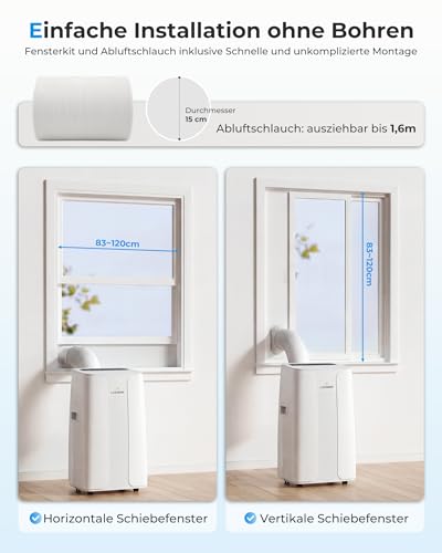 LEENON 14000 BTU Klimaanlage Mobil Klimagerät, 4 in 1 Kühlen Entfeuchten Lüftermodus Schlafmodus, Mobile Klima mit Abluftschlauch, Fernbedienung/24h Timer, Auto-Swing Air Conditioner, Für bis 50m² – Bild 8