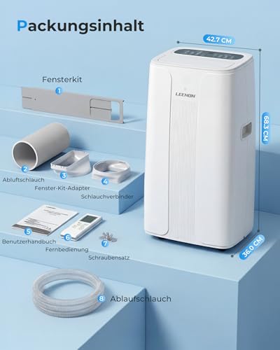 LEENON 14000 BTU Klimaanlage Mobil Klimagerät, 4 in 1 Kühlen Entfeuchten Lüftermodus Schlafmodus, Mobile Klima mit Abluftschlauch, Fernbedienung/24h Timer, Auto-Swing Air Conditioner, Für bis 50m² – Bild 9