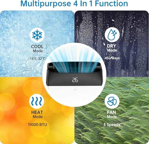GarveeHome Mobile Klimaanlage 12000 BTU, 3-in-1 Klimagerät Mit Abluftschlauch, Leise, Digitaldisplay, Fernbedienung, 24h-Timer, Fenster-Installationsset, Für Räume Bis 51m² Schwarz – Bild 6