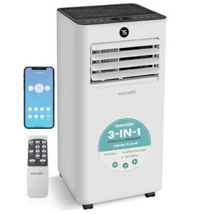 SereneLife Klimaanlage Mobil mit Abluftschlauch 7000BTU, WLAN- 3-in-1 Klimagerät für Heiße Sommertage mit Entfeuchter und Ventilator, Fensterkit, 24h Timer, Leise, für Räume bis 33m²