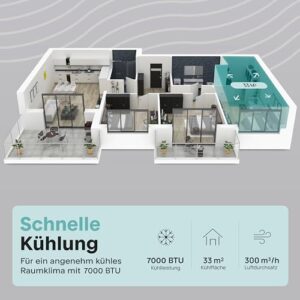 Alternative view of SereneLife Klimaanlage Mobil mit Abluftschlauch 7000BTU, WLAN- 3-in-1 Klimagerät für Heiße Sommertage mit Entfeuchter und Ventilator, Fensterkit, 24h Timer, Leise, für Räume bis 33m²