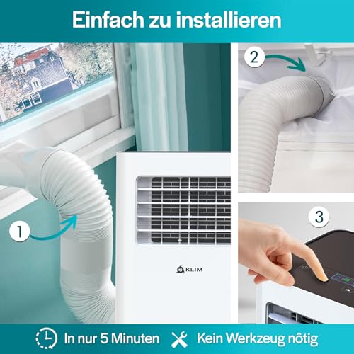 KLIM K9000-3-In-1 KLIMaanlage Mobil - Fernbedienung - Mit Integrierter Entfeuchtungsfunktion, Ventilator und Kühlmodus- 9000 BTU Tragbare KLIMagerät - 5 Jahre Schutz - Weiß – Bild 6