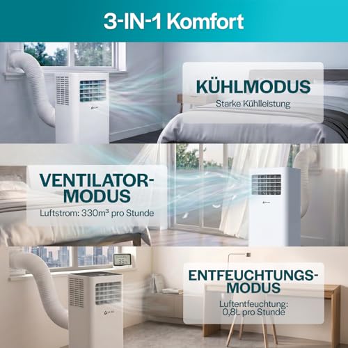 KLIM K9000-3-In-1 KLIMaanlage Mobil - Fernbedienung - Mit Integrierter Entfeuchtungsfunktion, Ventilator und Kühlmodus- 9000 BTU Tragbare KLIMagerät - 5 Jahre Schutz - Weiß – Bild 8