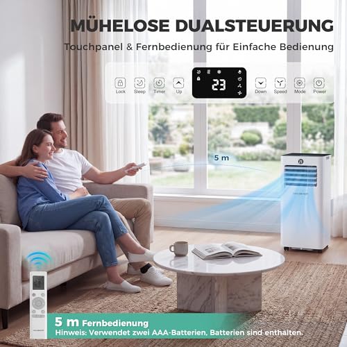HAUSHOF Mobile Klimaanlage 9000 BTU, 4-in-1 Klimagerät mit Abluftschlauch, Kühlen/Entfeuchten/Ventilieren/Nachtmodus, 330 m³/h, Fernbedienung, mit Fensterdichtungsset, für Räume bis 30 m² – Bild 5