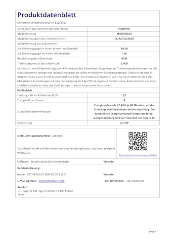 HAUSHOF Mobile Klimaanlage 9000 BTU, 4-in-1 Klimagerät mit Abluftschlauch, Kühlen/Entfeuchten/Ventilieren/Nachtmodus, 330 m³/h, Fernbedienung, mit Fensterdichtungsset, für Räume bis 30 m² – Bild 9