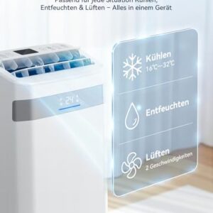 Alternative view of JUMMICO 12000 BTU Mobile Klimaanlage mit Abluftschlauch & Fensterkit | 4-in-1: Kühlen, Entfeuchten, Ventilator, Schlafmodus | Leise (45 dB) | Mit Fernbedienung & Timer | Für Räume bis 40 m²
