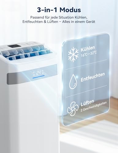 JUMMICO 12000 BTU Mobile Klimaanlage mit Abluftschlauch & Fensterkit | 4-in-1: Kühlen, Entfeuchten, Ventilator, Schlafmodus | Leise (45 dB) | Mit Fernbedienung & Timer | Für Räume bis 40 m² – Bild 2