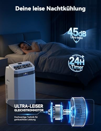 JUMMICO 12000 BTU Mobile Klimaanlage mit Abluftschlauch & Fensterkit | 4-in-1: Kühlen, Entfeuchten, Ventilator, Schlafmodus | Leise (45 dB) | Mit Fernbedienung & Timer | Für Räume bis 40 m² – Bild 4