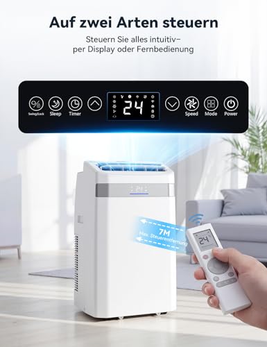 JUMMICO 12000 BTU Mobile Klimaanlage mit Abluftschlauch & Fensterkit | 4-in-1: Kühlen, Entfeuchten, Ventilator, Schlafmodus | Leise (45 dB) | Mit Fernbedienung & Timer | Für Räume bis 40 m² – Bild 5