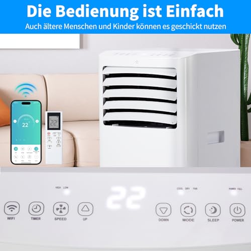 LEADZM Mobile Klimagerät klimaanlage,12000 BTU 1350W, Raumgröße bis 117m³(43㎡),Air Conditioner mit Abluftschlauch,Kühlen,Ventilieren,Entfeuchten (12000, BTU) – Bild 6