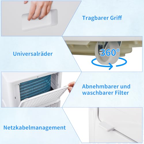 LEADZM Mobile Klimagerät klimaanlage,12000 BTU 1350W, Raumgröße bis 117m³(43㎡),Air Conditioner mit Abluftschlauch,Kühlen,Ventilieren,Entfeuchten (12000, BTU) – Bild 8