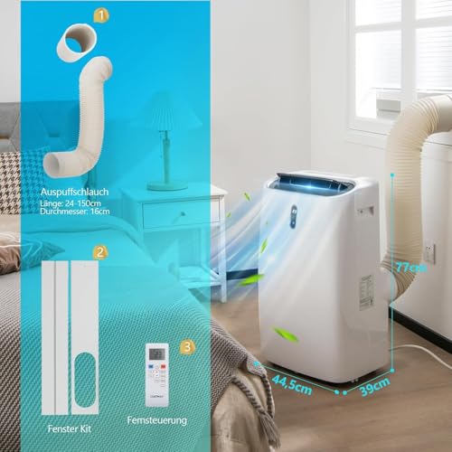 GOPLUS 16000 BTU Klimaanlage mit Abluftschlauch, 5 in 1 mobiles Klimagerät: Kühlen, Heizen, Entfeuchten, Belüften, Schlafmodus | 24H-Timer | App & Fernbedienung | für Raumgröße bis 30㎡ (16000BTU) – Bild 3