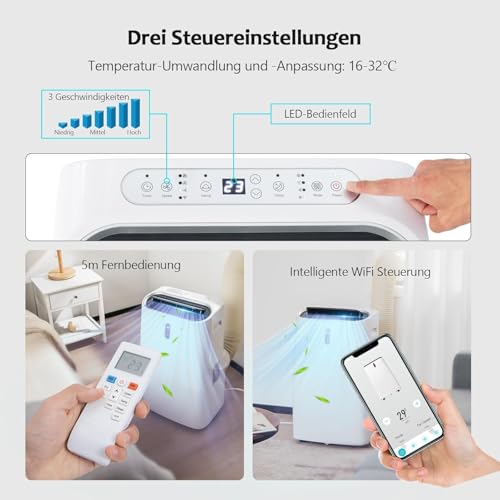 GOPLUS 16000 BTU Klimaanlage mit Abluftschlauch, 5 in 1 mobiles Klimagerät: Kühlen, Heizen, Entfeuchten, Belüften, Schlafmodus | 24H-Timer | App & Fernbedienung | für Raumgröße bis 30㎡ (16000BTU) – Bild 5
