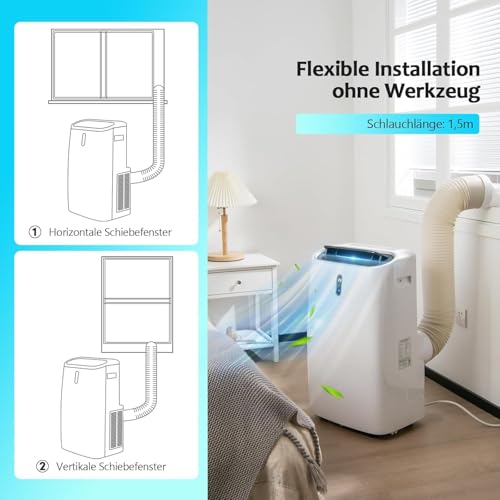 GOPLUS 16000 BTU Klimaanlage mit Abluftschlauch, 5 in 1 mobiles Klimagerät: Kühlen, Heizen, Entfeuchten, Belüften, Schlafmodus | 24H-Timer | App & Fernbedienung | für Raumgröße bis 30㎡ (16000BTU) – Bild 8