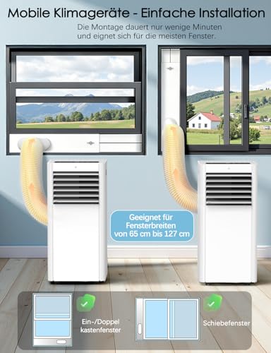 Klimageräte, 4-in-1 9000 BTU Mobile Klimaanlage für Räume bis zu 35 m² mit Luftkühler, Ventilator, Luftentfeuchter, Nachtmodus| Fernbedienung Timer Kindersicherung | AUTO Klimaanlage Mobil – Bild 7