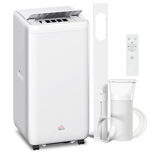 HOMCOM Mobiles Klimagerät mit Abluftschlauch 12000 BTU 3,5 kW, 5-in-1 Mobile Klimaanlage Kühlen, Ventilieren, Entfeuchten, Automatikmodus & Schlafmodus, 24h-Timer, Fernbedienung, für Räume bis 35㎡