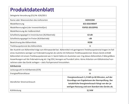 HOMCOM Mobiles Klimagerät mit Abluftschlauch 12000 BTU 3,5 kW, 5-in-1 Mobile Klimaanlage Kühlen, Ventilieren, Entfeuchten, Automatikmodus & Schlafmodus, 24h-Timer, Fernbedienung, für Räume bis 35㎡ – Bild 10
