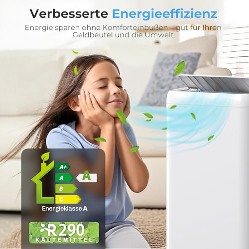 HOMCOM Mobiles Klimagerät mit Abluftschlauch 12000 BTU 3,5 kW, 5-in-1 Mobile Klimaanlage Kühlen, Ventilieren, Entfeuchten, Automatikmodus & Schlafmodus, 24h-Timer, Fernbedienung, für Räume bis 35㎡ – Bild 4