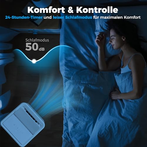 HOMCOM Mobiles Klimagerät mit Abluftschlauch 12000 BTU 3,5 kW, 5-in-1 Mobile Klimaanlage Kühlen, Ventilieren, Entfeuchten, Automatikmodus & Schlafmodus, 24h-Timer, Fernbedienung, für Räume bis 35㎡ – Bild 6
