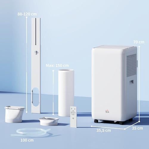 HOMCOM Mobiles Klimagerät mit Abluftschlauch 12000 BTU 3,5 kW, 5-in-1 Mobile Klimaanlage Kühlen, Ventilieren, Entfeuchten, Automatikmodus & Schlafmodus, 24h-Timer, Fernbedienung, für Räume bis 35㎡ – Bild 7