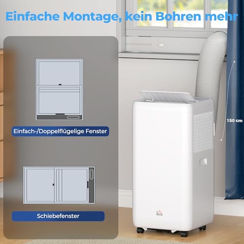 HOMCOM Mobiles Klimagerät mit Abluftschlauch 12000 BTU 3,5 kW, 5-in-1 Mobile Klimaanlage Kühlen, Ventilieren, Entfeuchten, Automatikmodus & Schlafmodus, 24h-Timer, Fernbedienung, für Räume bis 35㎡ – Bild 8