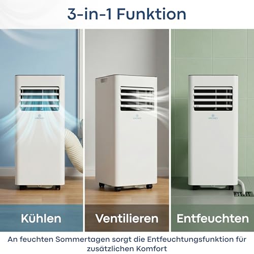 Aironex Mobiles Klimagerät 7000 BTU – Klimaanlage Weiß – Klimagerät mit Fensterabdichtung – Leise Klimaanlage mit Fernbedienung – Mobiles Klimagerät für Schlafzimmer, Wohnzimmer und Büro – Bild 2