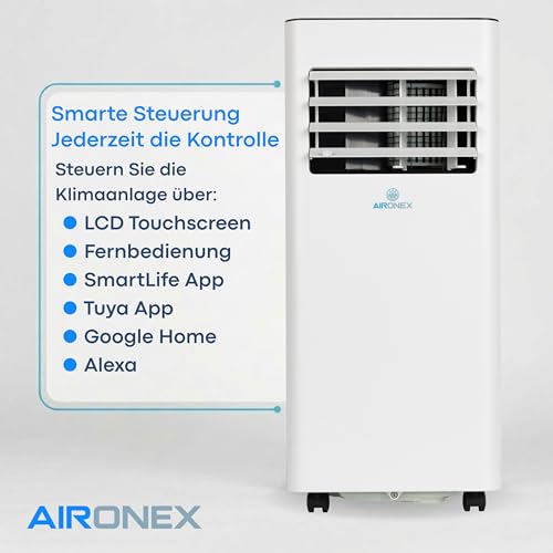 Aironex Mobiles Klimagerät 7000 BTU – Klimaanlage Weiß – Klimagerät mit Fensterabdichtung – Leise Klimaanlage mit Fernbedienung – Mobiles Klimagerät für Schlafzimmer, Wohnzimmer und Büro – Bild 4