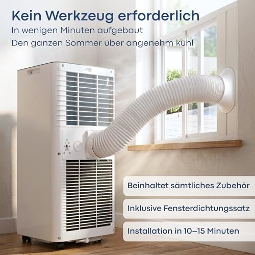 Aironex Mobiles Klimagerät 7000 BTU – Klimaanlage Weiß – Klimagerät mit Fensterabdichtung – Leise Klimaanlage mit Fernbedienung – Mobiles Klimagerät für Schlafzimmer, Wohnzimmer und Büro – Bild 7